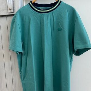 Lacoste Teal Cotton Pique T-Shirt with navy and yellow touch on the collar. XXL.